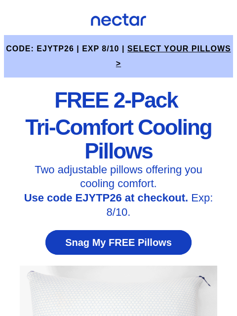 nectarsleep newsletter: Beat the Heat: 2 FREE Cooling Pillows Included ❄️