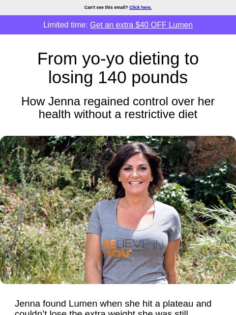 lumen newsletter: Jenna’s incredible 140-lb weight loss journey