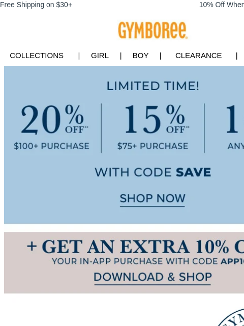 gymboree newsletter: 20% Off $100+ — ENDS SOON! Plus, get an EXTRA 10% ...