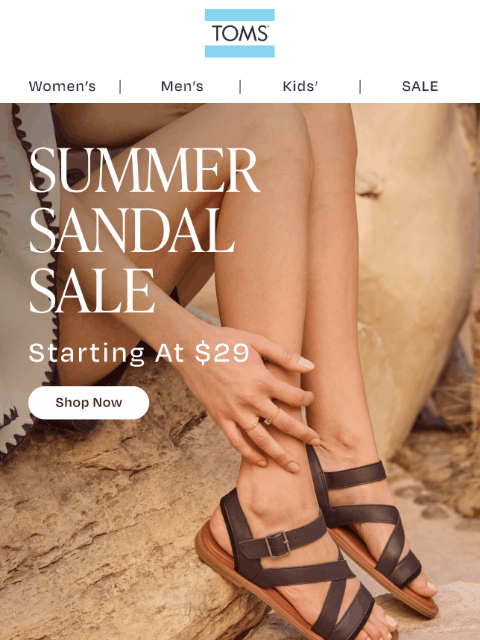 toms newsletter: 5 Star Sandals—Starting at Just $29