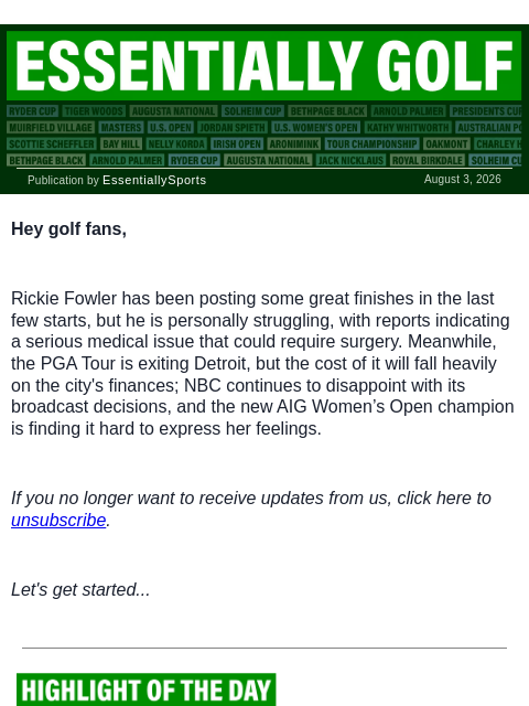 newsbreakexpress newsletter: Rickie Fowler Set for Surgery
