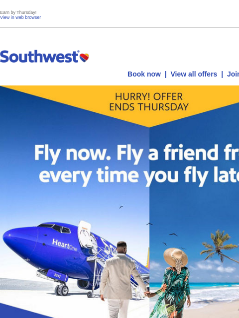 southwest newsletter: Fly a friend free! Earn promotional Companion Pass...