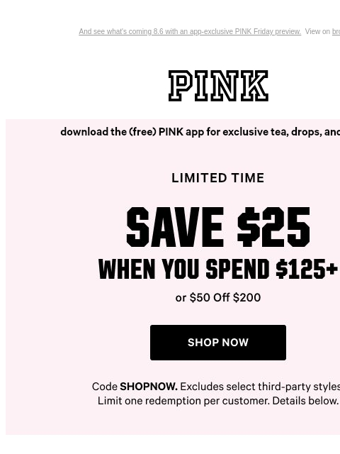 vspink newsletter: Last Day ⚠️ $30 PINK Bras