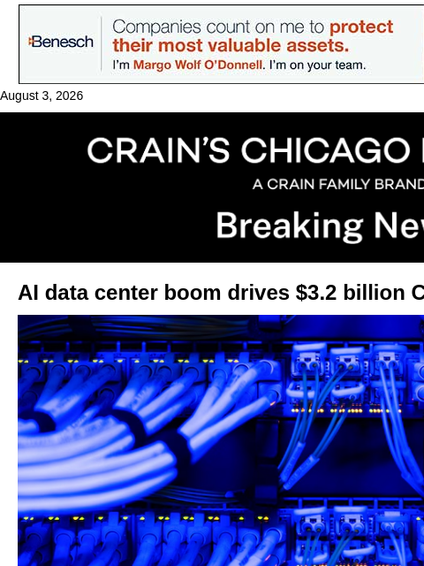 crainalerts newsletter: Data center boom drives $3.2B local deal