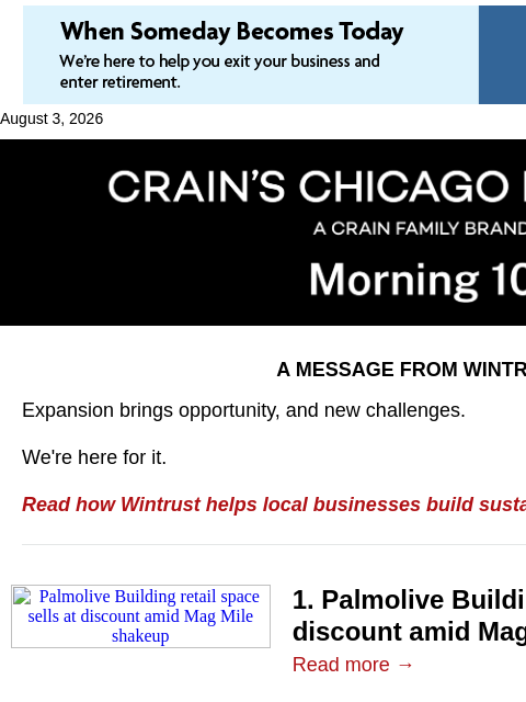 crainalerts newsletter: Mag Mile property sees big drop in value