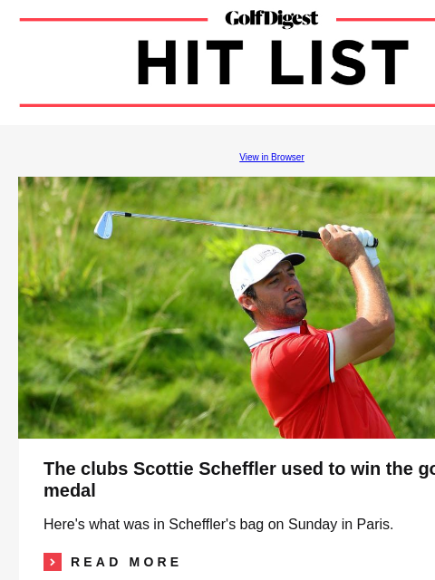 The clubs Scottie Scheffler used to win gold GolfDigest View in Browser Scottie Scheffler The clubs Scottie Scheffler used to win the gold medal Here's what was in Scheffler's bag on Sunday in