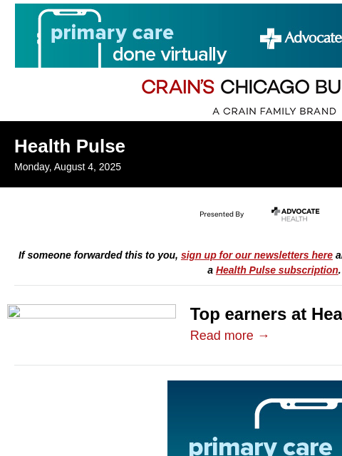 crainalerts newsletter: Top earners at Heartland Alliance Health