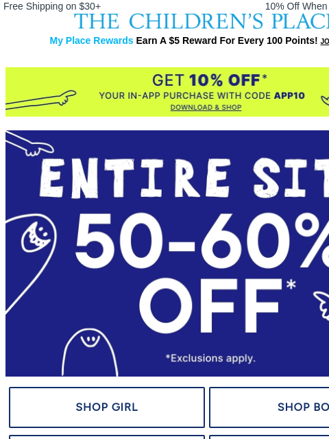 childrensplace newsletter: Comin' in hot 🔥 50-60% OFF e-v-e-r-y-t-h-i-n-g