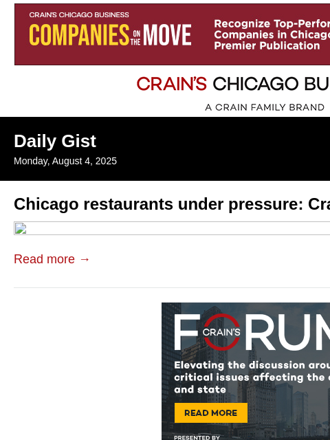 crainalerts newsletter: Chicago restaurants under pressure: Crain's Daily ...