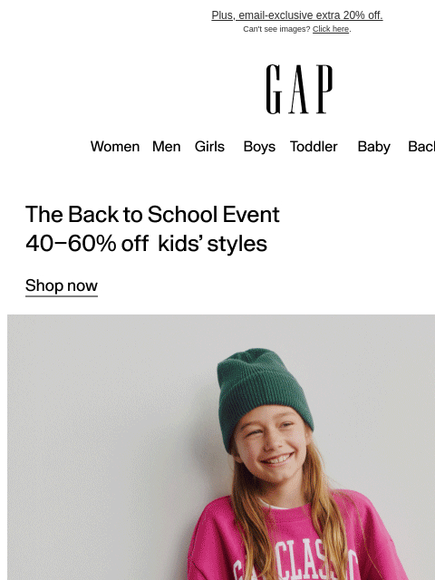 gap newsletter: Get them set for school with 50% off sweats + more