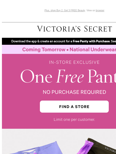 victoriassecret newsletter: Tomorrow: 10/$40 + a FREE Panty in Stores