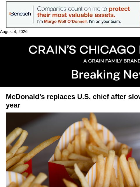 crainalerts newsletter: McDonald's replaces U.S. boss