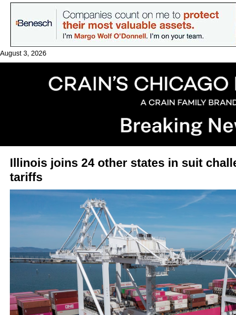 crainalerts newsletter: Illinois joins multi-state challenge to Trump's la...