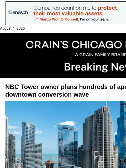 crainalerts newsletter: Apartments planned for NBC Tower