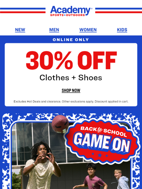 academy newsletter: Get 30% Off Clothes and Shoes Online