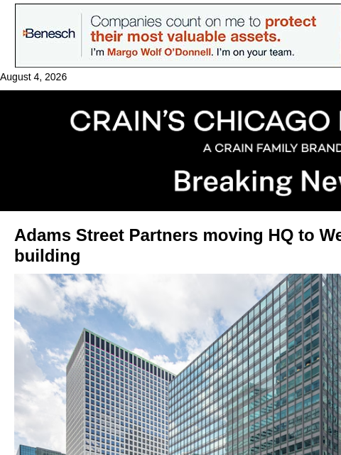 crainalerts newsletter: Adams Street Partners moving HQ