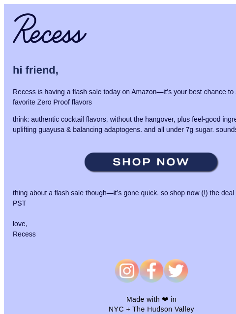 takearecess newsletter: say cheers! 21% off Recess Zero Proof