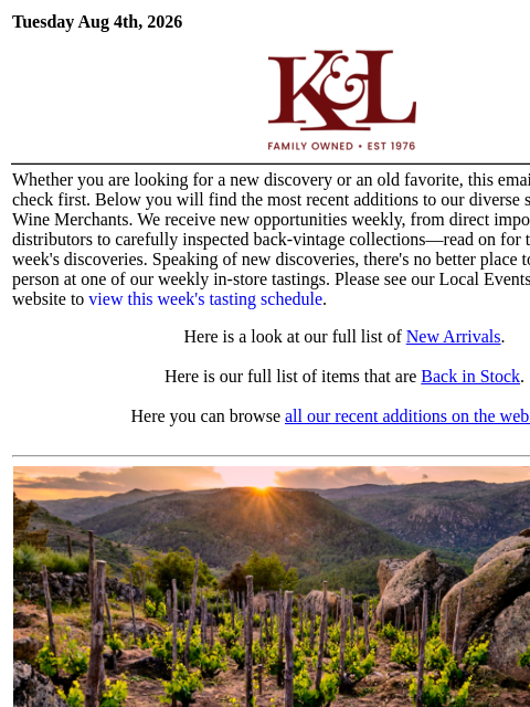klwines newsletter: The Latest from K&L: New Adds and Back In Stock