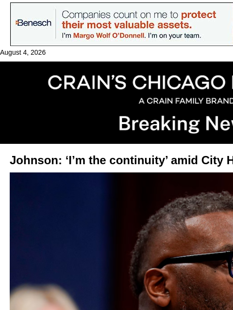 crainalerts newsletter: Mayor downplays City Hall exits: 'I'm the continui...