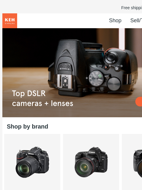 Discover our selection of DSLR gear, up to 40% below retail. Free shipping on orders $75+ KEH logo Shop Sell/Trade Blog Shop DSLR Shop DSLR Shop by brand Shop all → Shop Nikon DSLR Canon DSLR Shop Sony