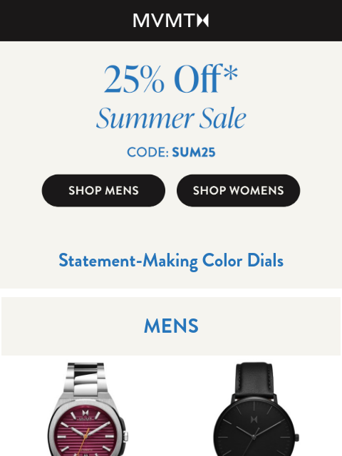 mvmt newsletter: 25% Off Summer’s Brightest Shades