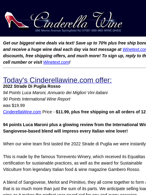 winelibrary newsletter: 2022 Strade Di Puglia Rosso (94 LM, 90 IWR) Free S...