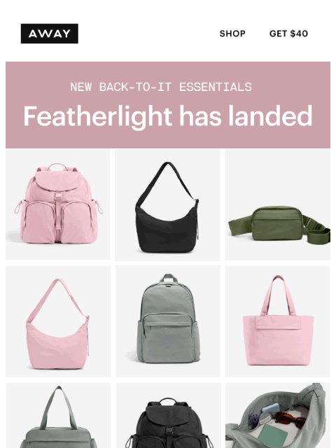 awaytravel newsletter: Just landed: fresh Featherlight bags