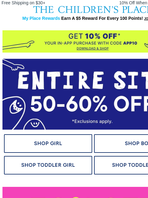 childrensplace newsletter: [ACT FAST] 50-60% off Sitewide + EXTRA 20% off mul...