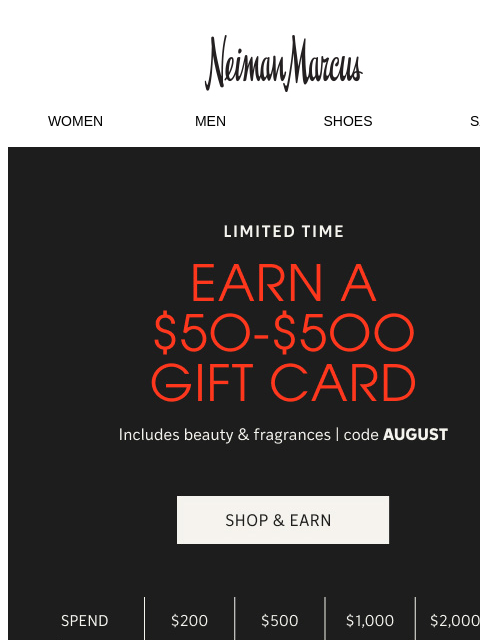 neimanmarcus newsletter: Up to $500: Earn your gift card now