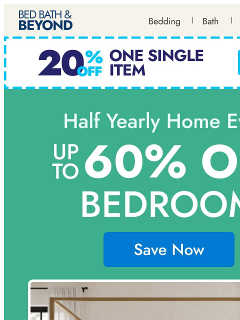 bedbathandbeyond newsletter: Up to 60% off your bedroom reset