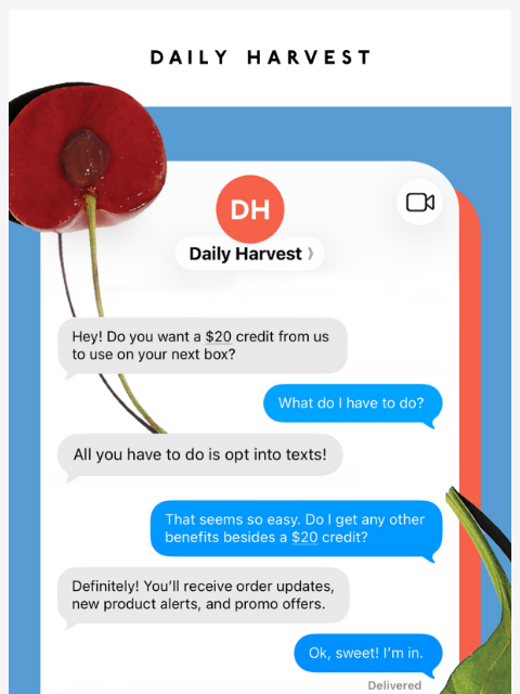 daily-harvest newsletter: 🚨Last chance for a $20 credit 🚨