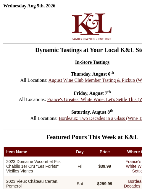 klwines newsletter: Club Pickup & Tasting, France's Greatest White Win...