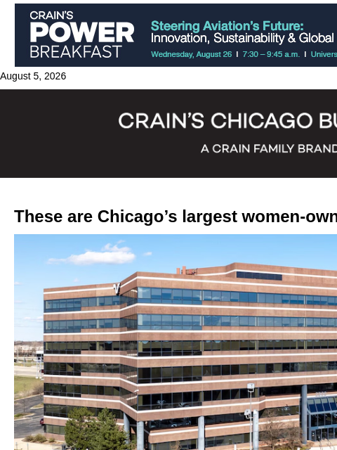 crainalerts newsletter: Chicago's largest women-owned businesses