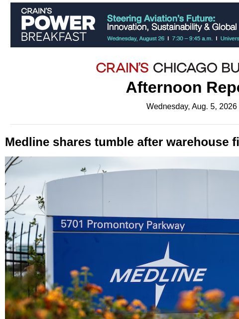 crainalerts newsletter: Medline sees shares tumble