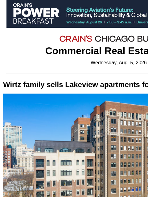 crainalerts newsletter: Wirtz family sells Lakeview apartments
