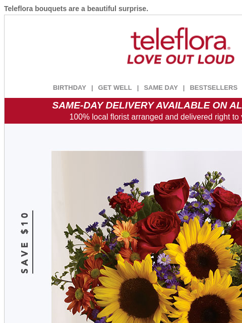 teleflora newsletter: Send a Sweet Surprise 🥰 $10 Off Now