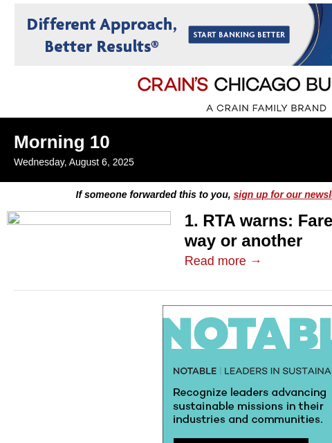 crainalerts newsletter: RTA warns higher fares are coming