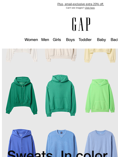 gap newsletter: Forever-favorite sweats. In color.