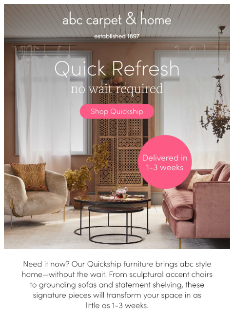 abchome newsletter: Introducing: Quickship Furniture