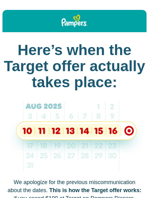 pampers newsletter: The Target offer runs August 10-16