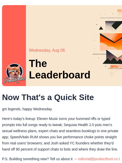 producthunt newsletter: 😸 RIP laggy websites