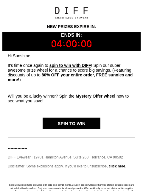 diffeyewear newsletter: Spin the Wheel for Exciting Prizes!