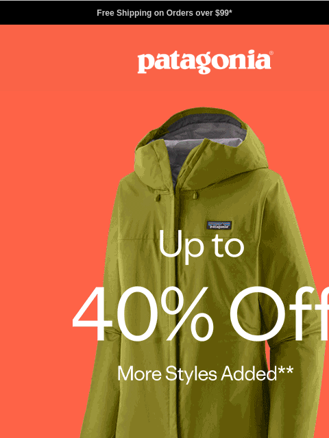 patagonia newsletter: More styles now up to 40% off