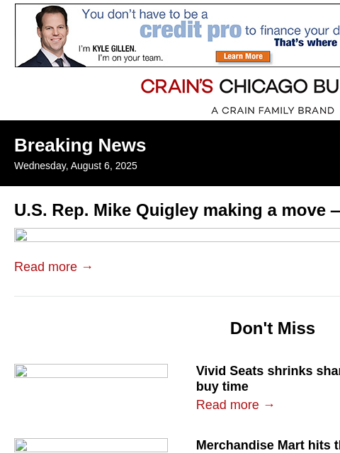 crainalerts newsletter: Quigley making a move — potentially for mayor