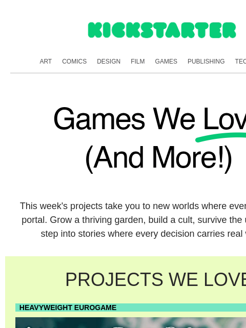 kickstarter newsletter: Gardens, cults, and the undead
