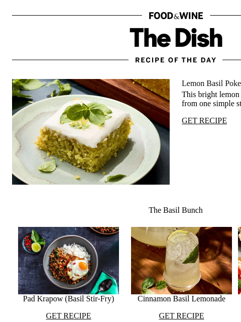 foodandwine newsletter: Lemon Basil Poke Cake