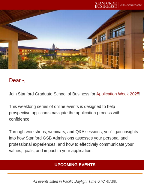 stanford newsletter: Join Stanford GSB at Application Week