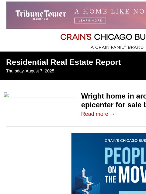 crainalerts newsletter: Wright home in Oak Park for sale