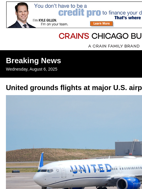 crainalerts newsletter: United Air grounds U.S. flights on a tech glitch