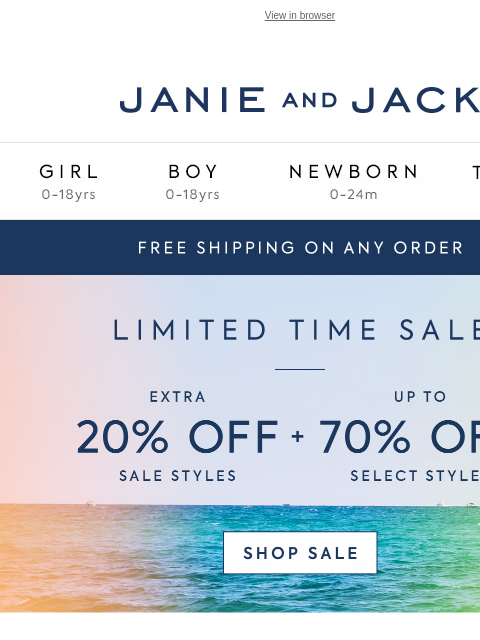 janieandjack newsletter: Free shipping is all yours + a sale on sale